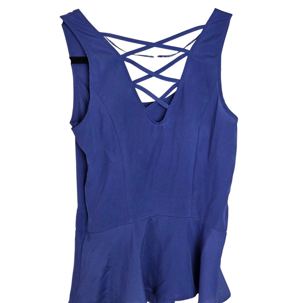 Peplum Tank Top Criss Cross Back V Neck Sleeveless Flowy Blouse Size Small